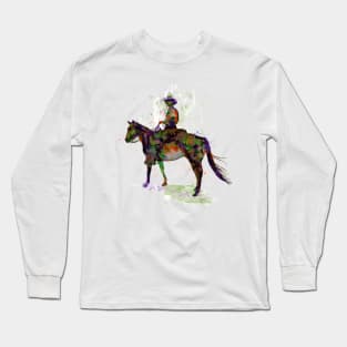 Cowboy on Horseback Watercolor Silhouette Long Sleeve T-Shirt